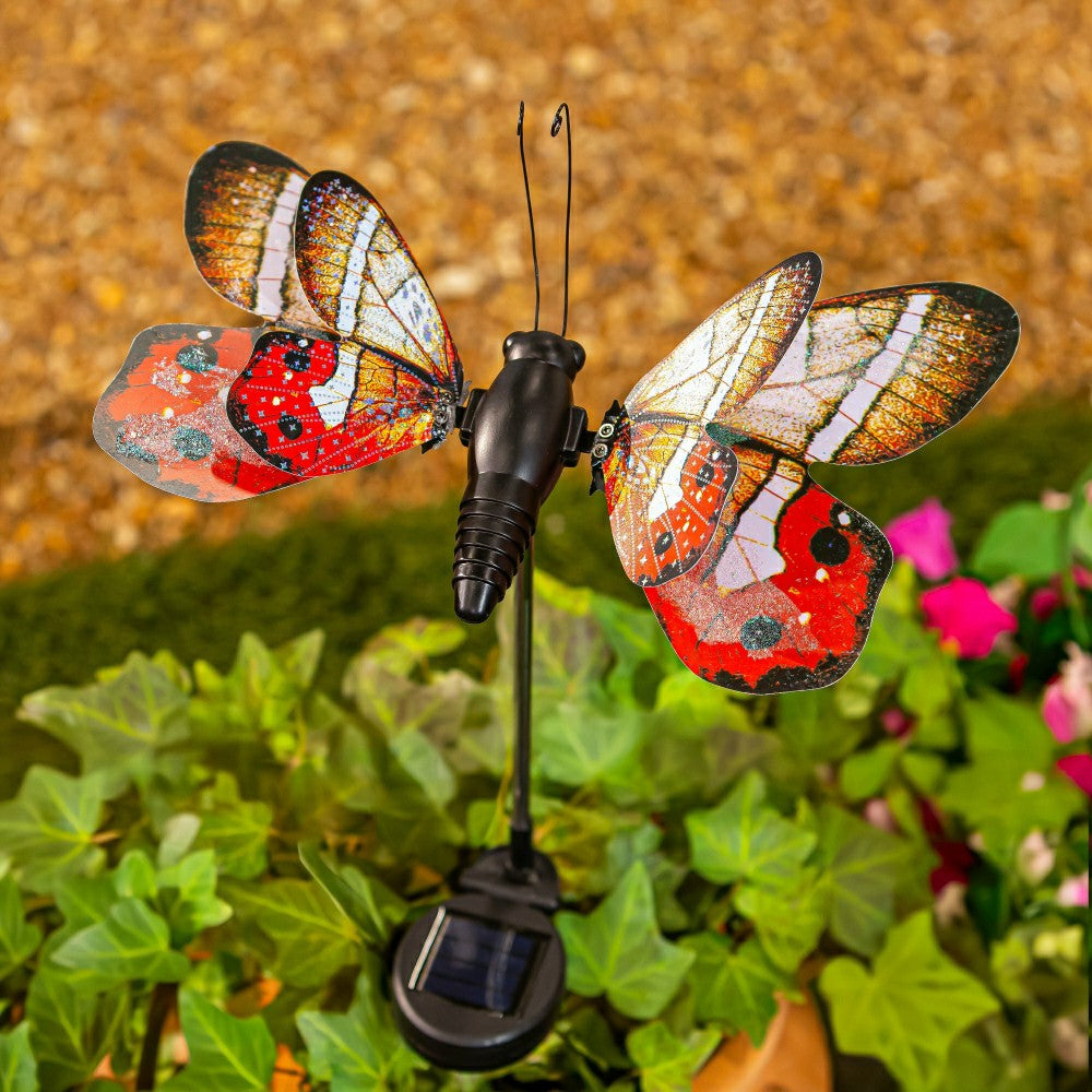 Plow & Hearth Flutterfly Solar Garden Stake, Red