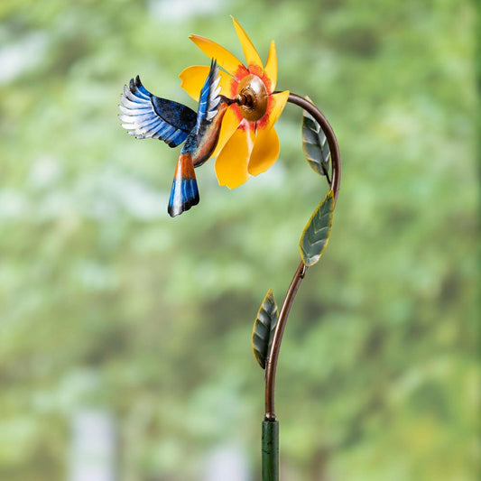 Plow & Hearth Metal Bird and Yellow Flower Spinner