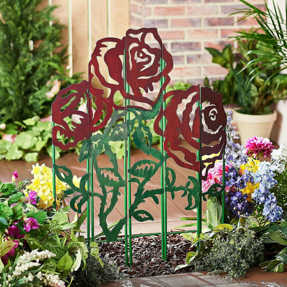 Plow & Hearth Metal Rose Garden Landscape Panel Stakes, 5-Panel Set