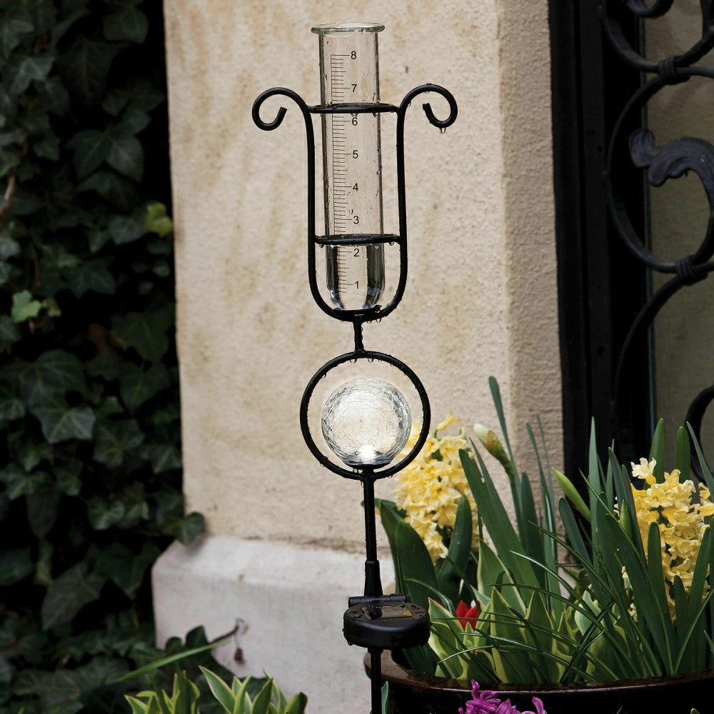 Plow & Hearth Cottage Garden Rain Gauge, Solar Rain Gauge