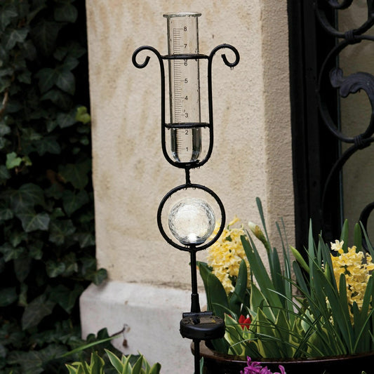 Plow & Hearth Cottage Garden Rain Gauge, Solar Rain Gauge