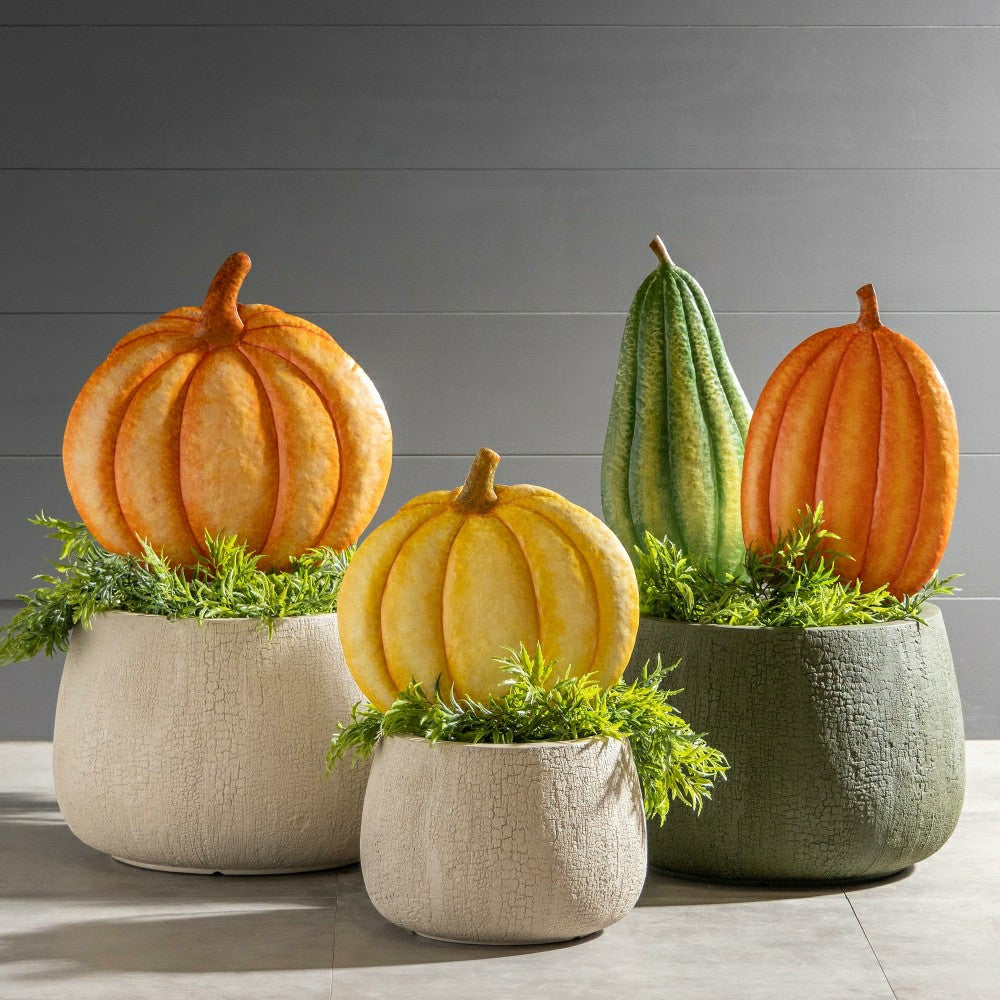 Plow & Hearth Metal Pumpkin Garden Stakes, Set of 4