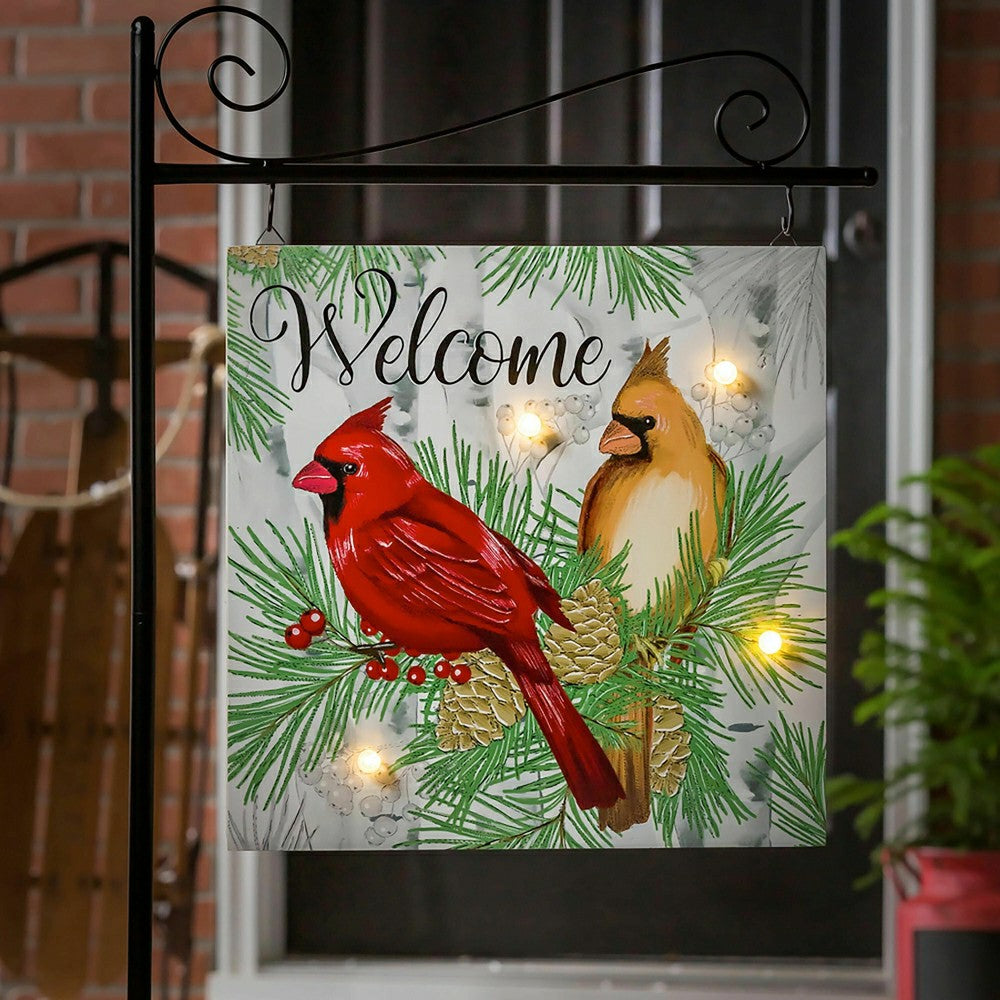 Plow & Hearth Winter Cardinal Couple Solar Greeter Stake, 55"H