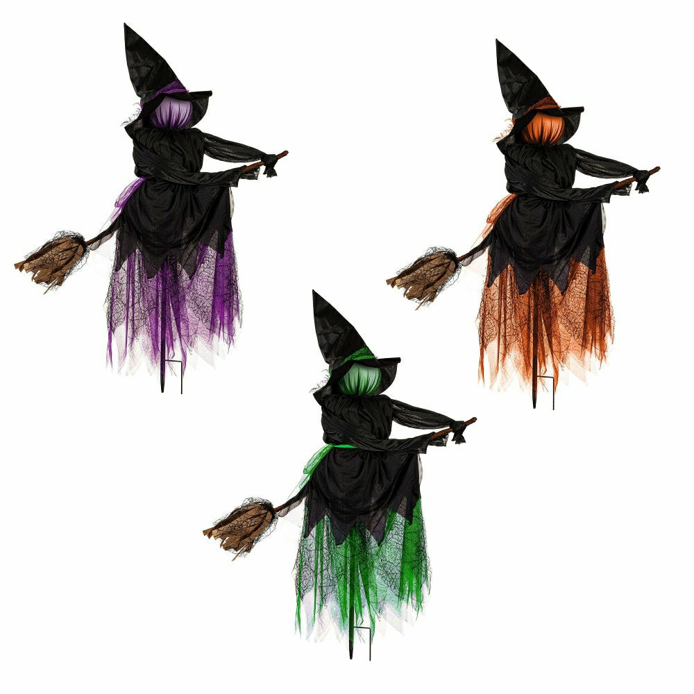 Plow & Hearth Lighted Witch Stakes with Brooms, Set of 3