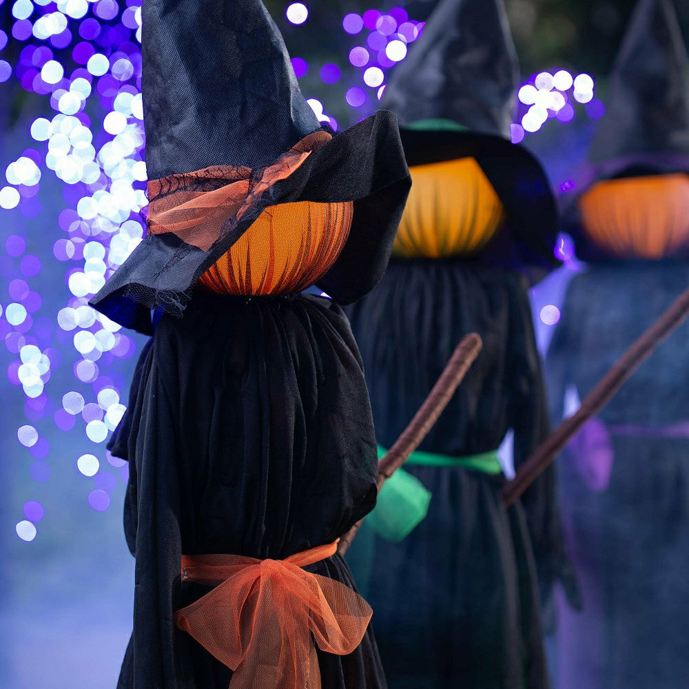 Plow & Hearth Lighted Witch Stakes with Brooms, Set of 3