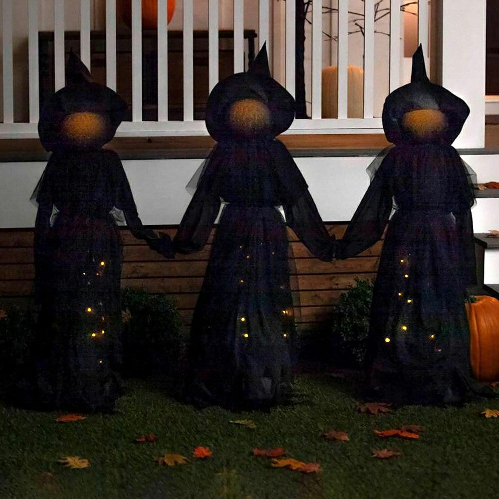 Plow & Hearth Set of 3 Glowing Halloween Garden Witches with Sparkled LED Dresses
