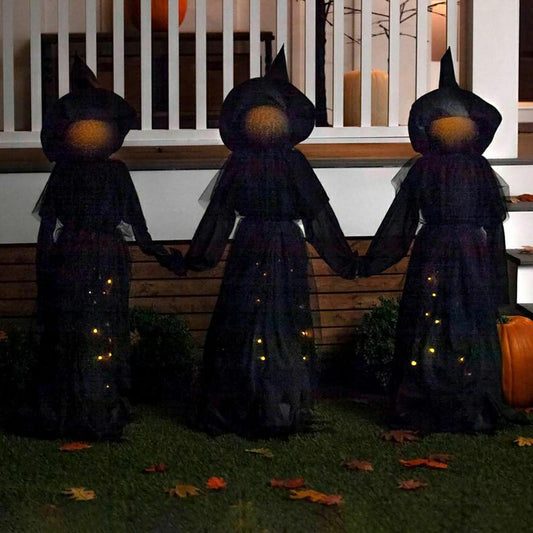 Plow & Hearth Set of 3 Glowing Halloween Garden Witches with Sparkled LED Dresses