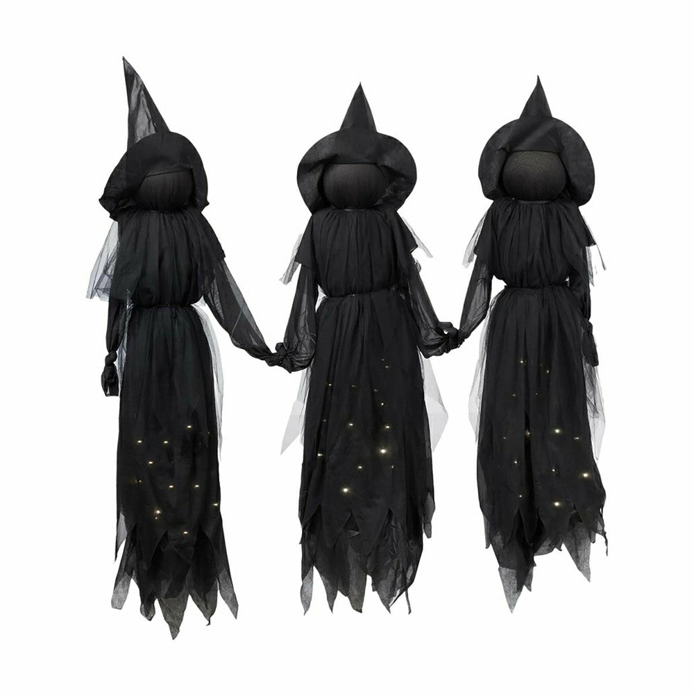 Plow & Hearth Set of 3 Glowing Halloween Garden Witches with Sparkled LED Dresses