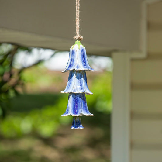 Plow & Hearth Blue Ceramic Flower Garden Bells Wind Chime