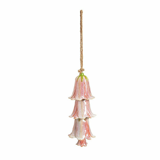 Plow & Hearth Pink Ceramic Flower Garden Bells Wind Chime