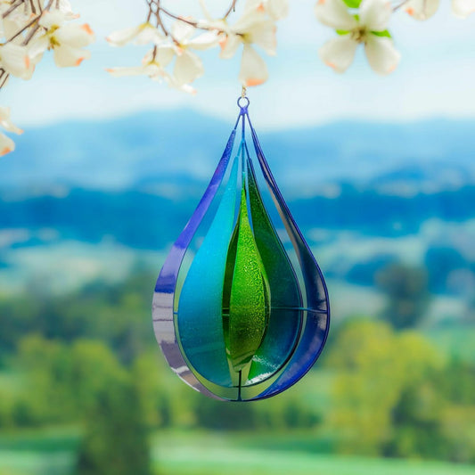 Plow & Hearth Blue & Green Teardrop Wind Spinner, 16"H