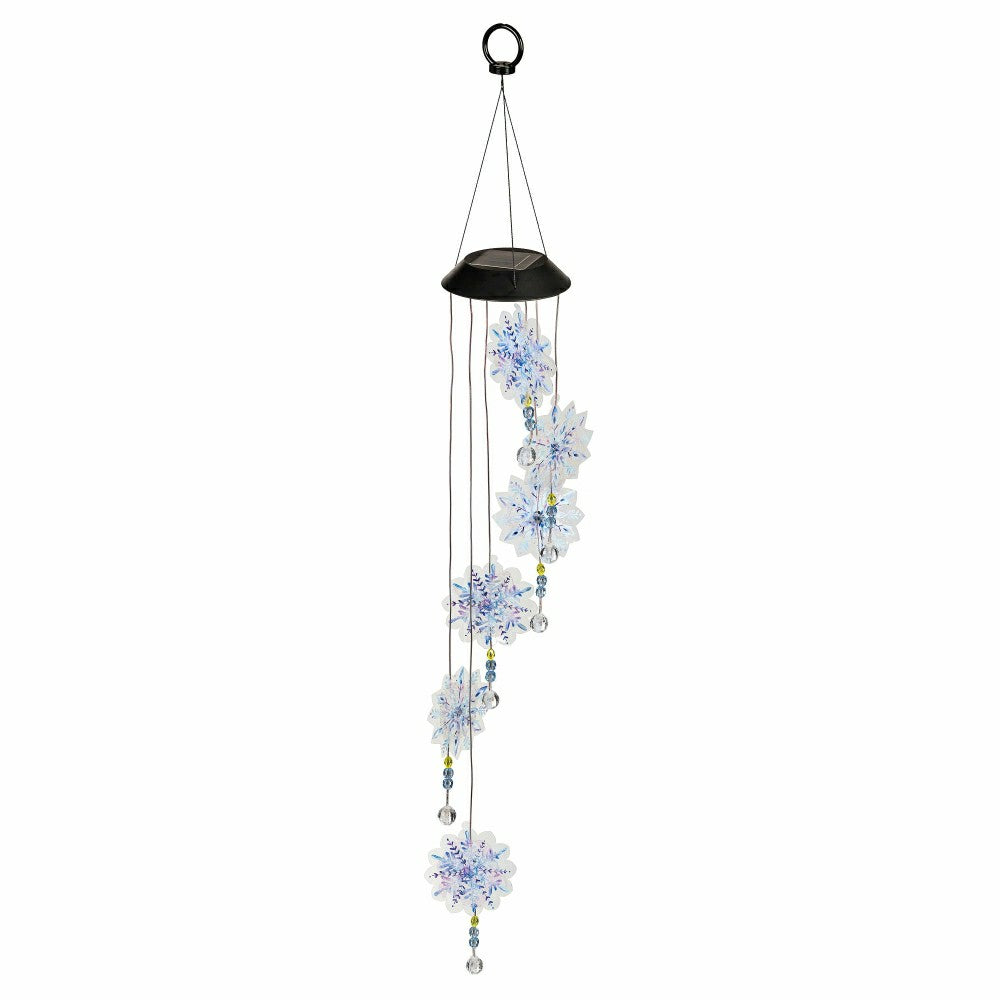 Plow & Hearth Snowflake White Light Solar Mobile, 26"H