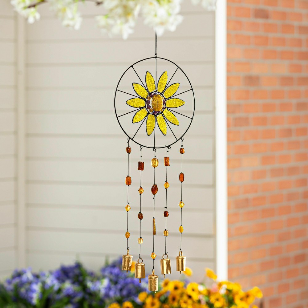 Plow & Hearth Sunflower Beaded Glass Wind Chime