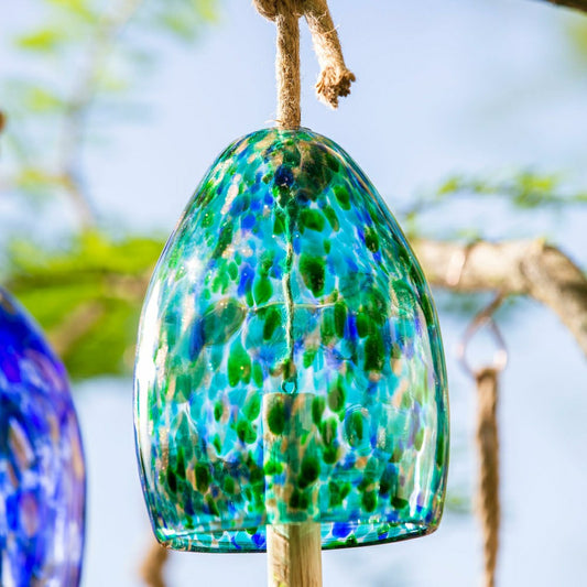 Plow & Hearth Art Glass Speckle Turquoise Bell Chime