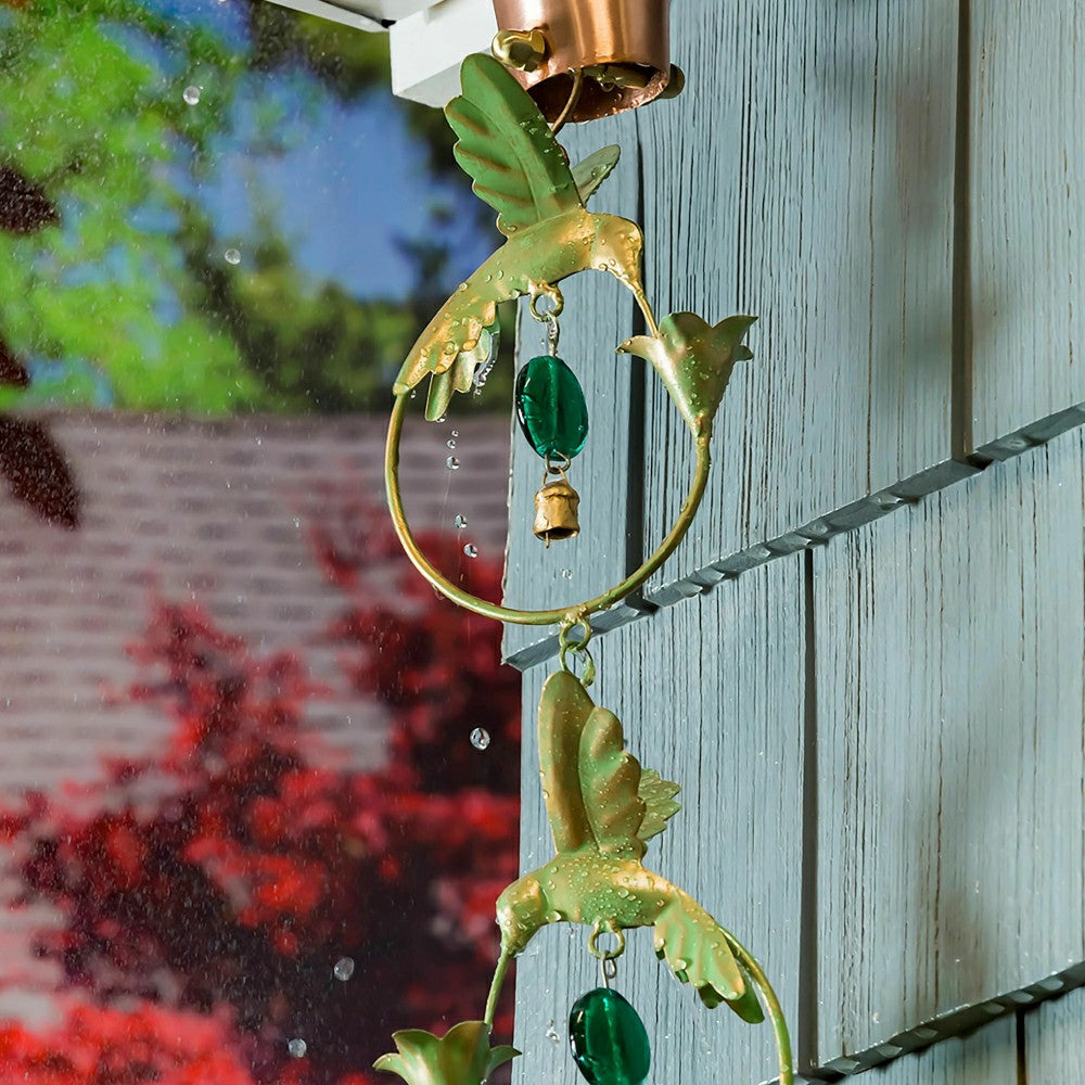 Plow & Hearth 70"H Hummingbird Circles with Bead Accents Rain Chain
