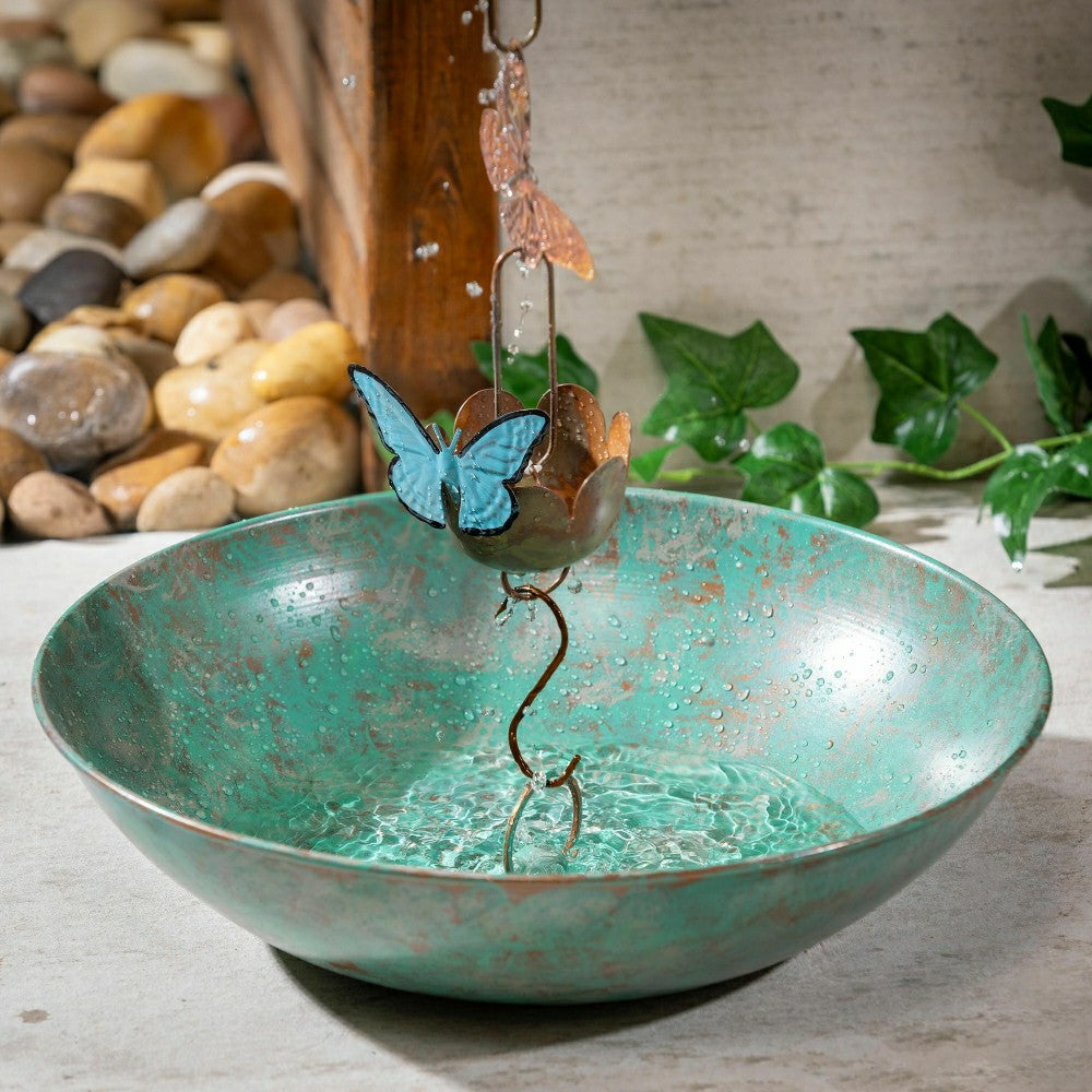 Plow & Hearth Green Metal Verdigris Rain Chain Basin