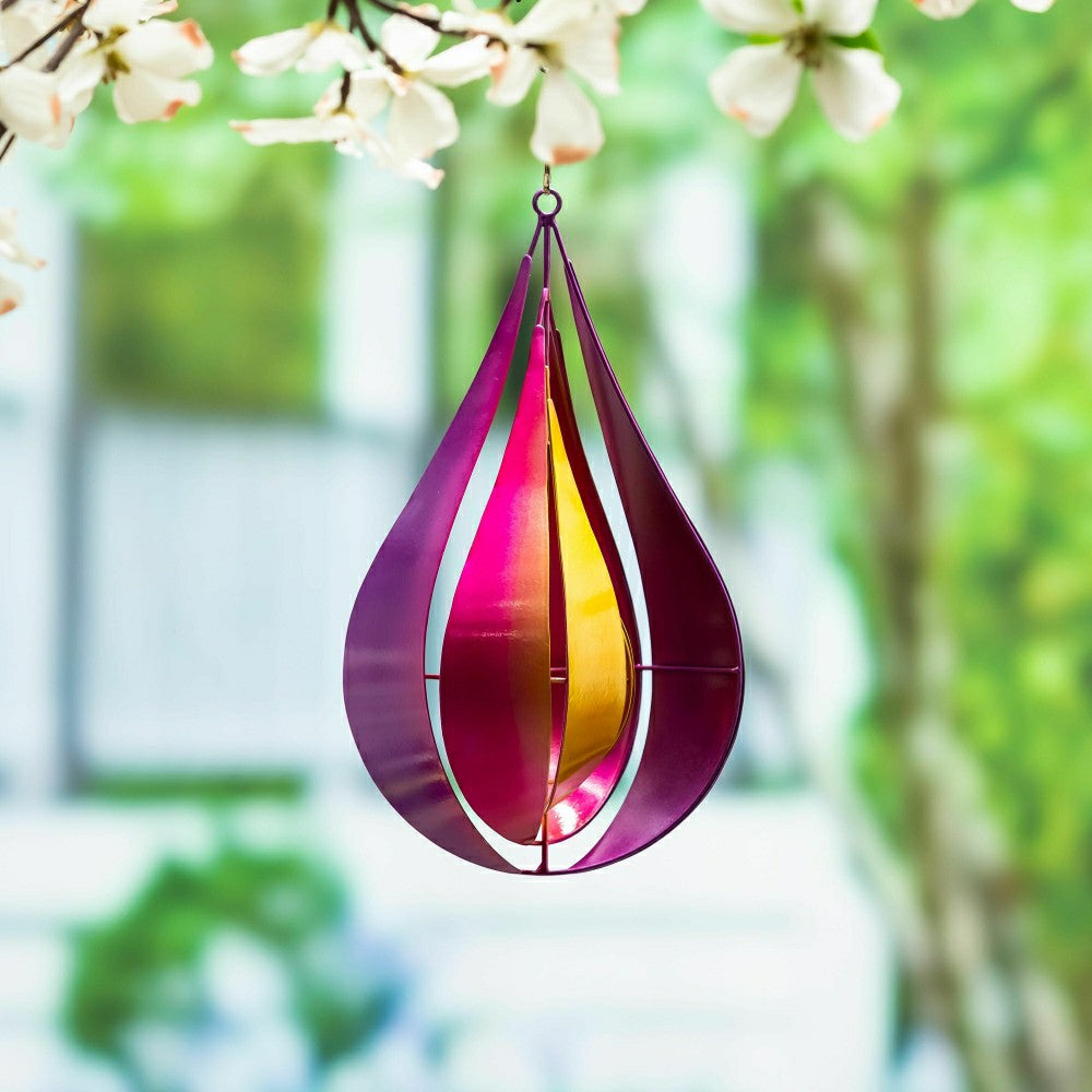 Plow & Hearth Pink & Yellow Teardrop Wind Spinner, 16"H