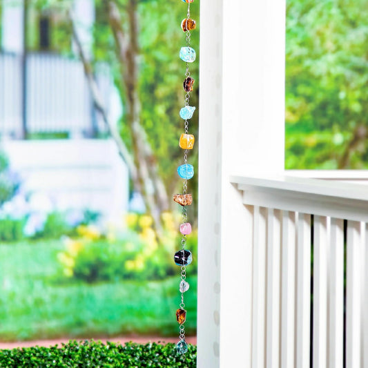 Plow & Hearth Cottage Garden Rain Chain, Multicolor Glass, 71" H