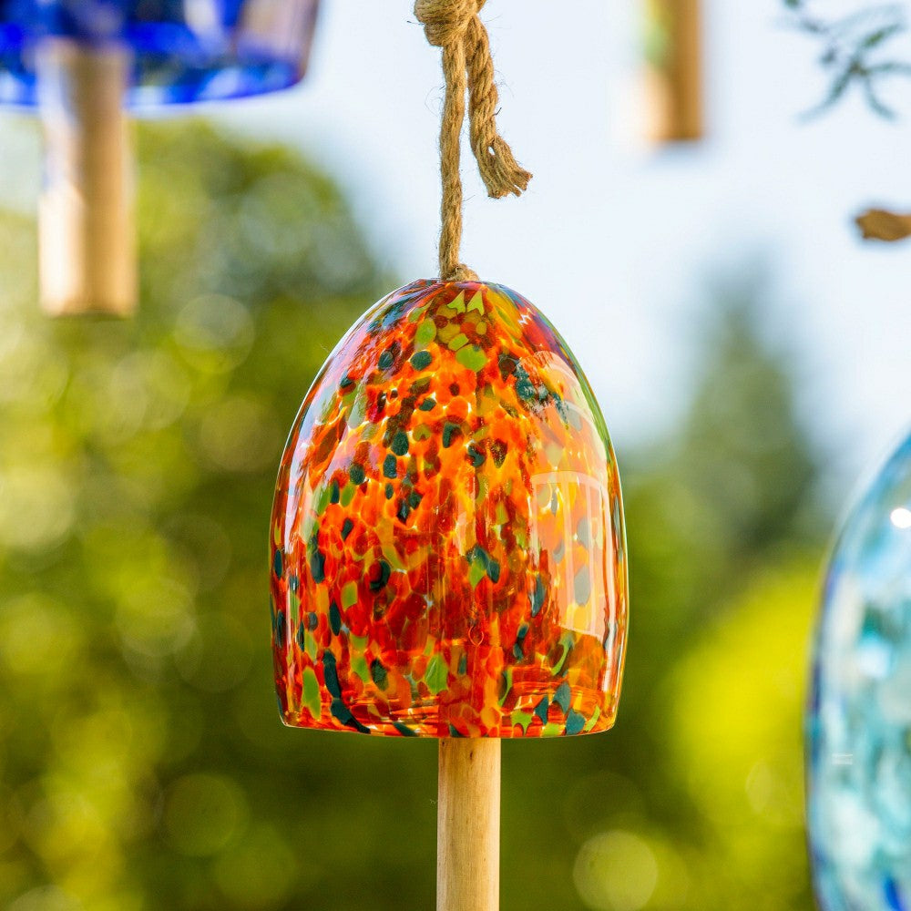 Plow & Hearth Art Glass Speckle Orange Bell Chime