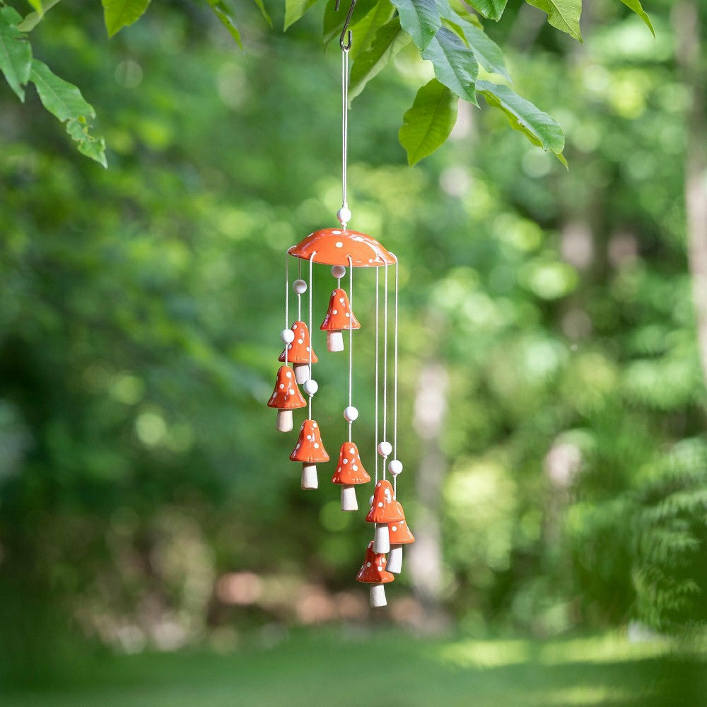 Plow & Hearth Red Mushroom Outdoor Ceramic Hanging Décor