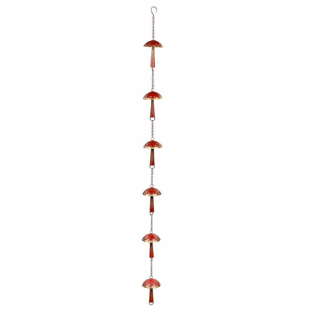Plow & Hearth Red Mushroom Garden of Wonder Metal Rain Chain, 72"
