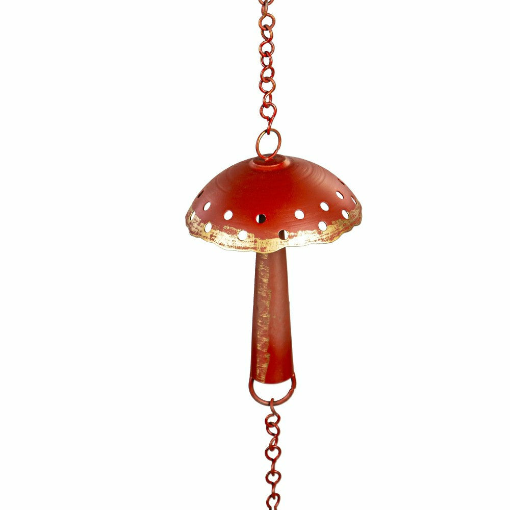 Plow & Hearth Red Mushroom Garden of Wonder Metal Rain Chain, 72"