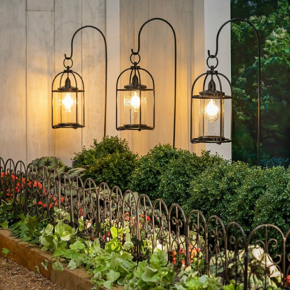 Plow & Hearth Solar Metal and Bubble Glass Edison Lantern