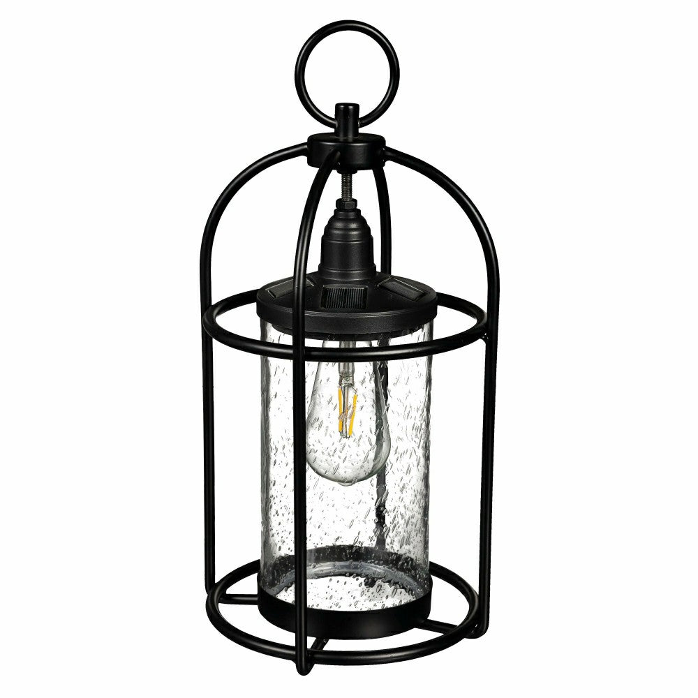 Plow & Hearth Solar Metal and Bubble Glass Edison Lantern