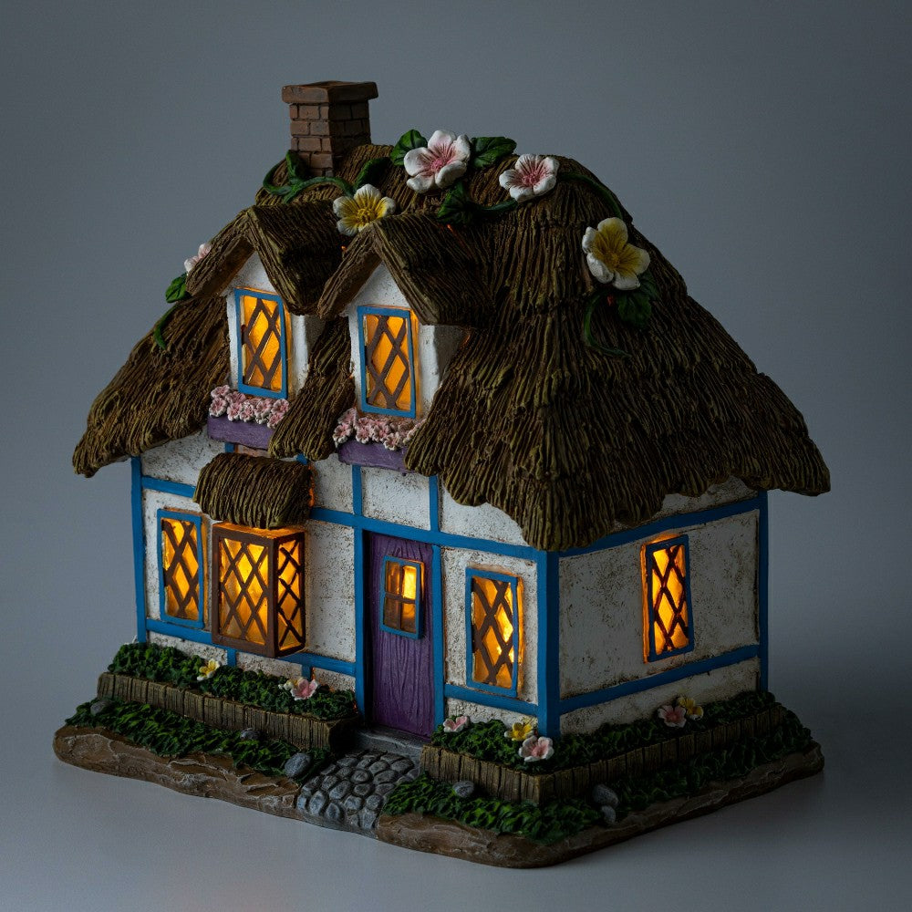 Plow & Hearth Miniature Floral Fairy Garden Solar Cottage