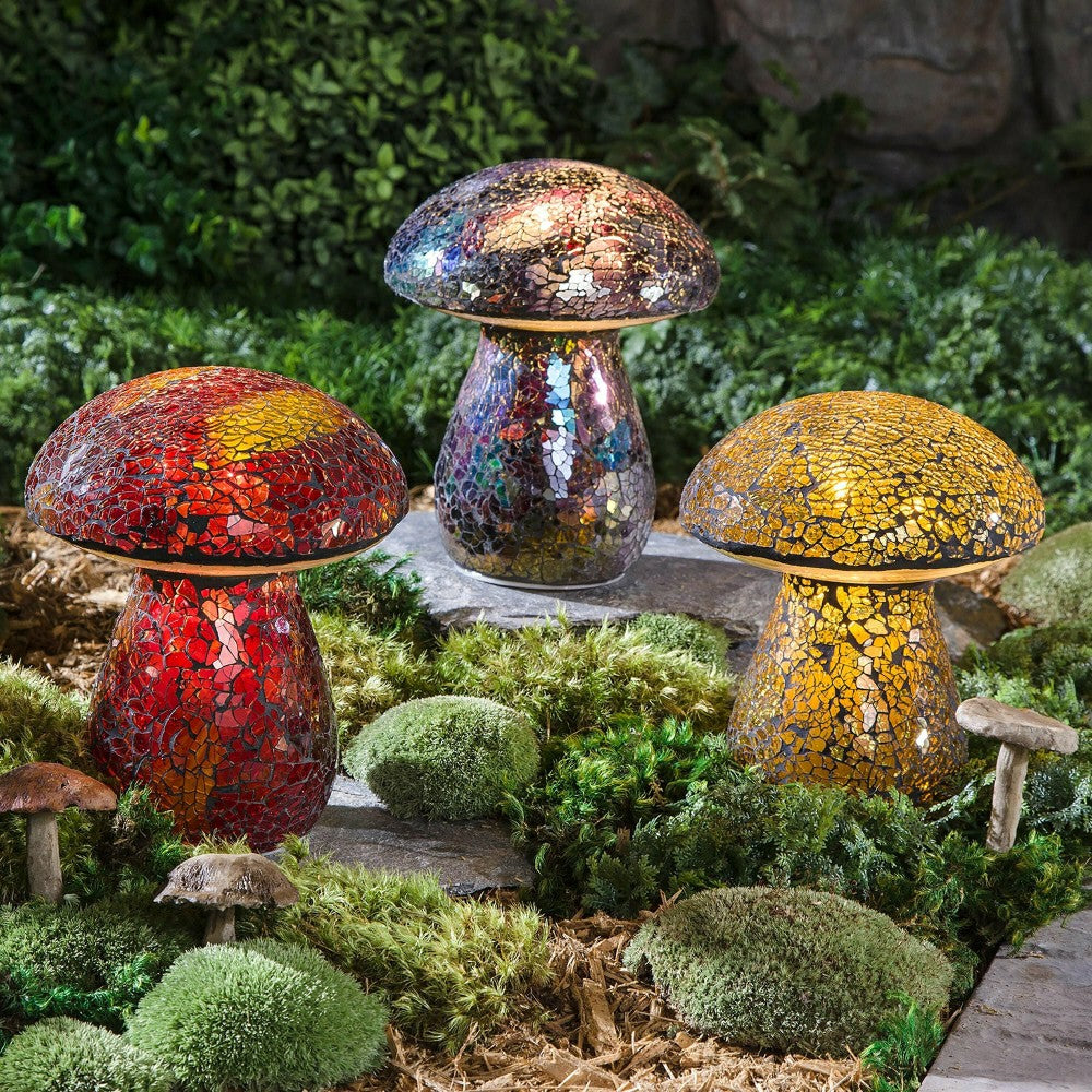 Plow & Hearth Glass Mosaic Mushroom Lawn Ornament