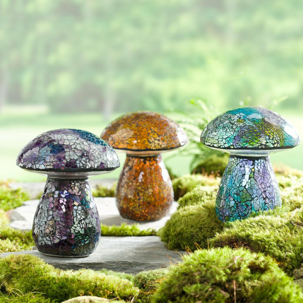 Plow & Hearth Glass Mosaic Mushroom Lawn Ornament