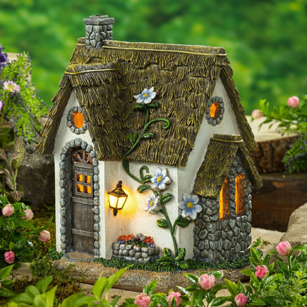Plow & Hearth Miniature Fairy Garden Solar English Stone Cottage