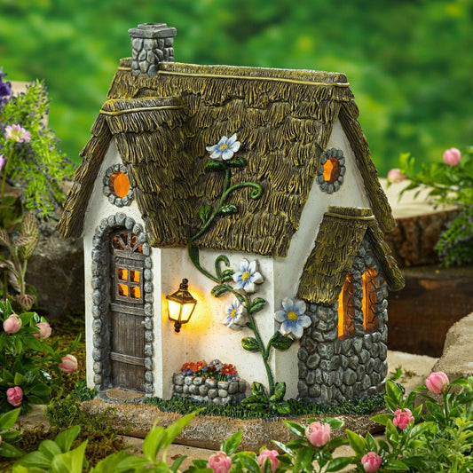 Plow & Hearth Miniature Fairy Garden Solar English Stone Cottage