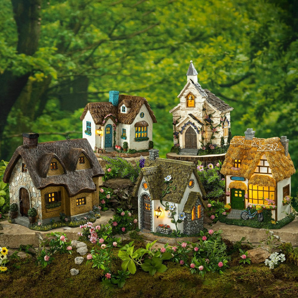 Plow & Hearth Miniature Fairy Garden Solar English Stone Cottage