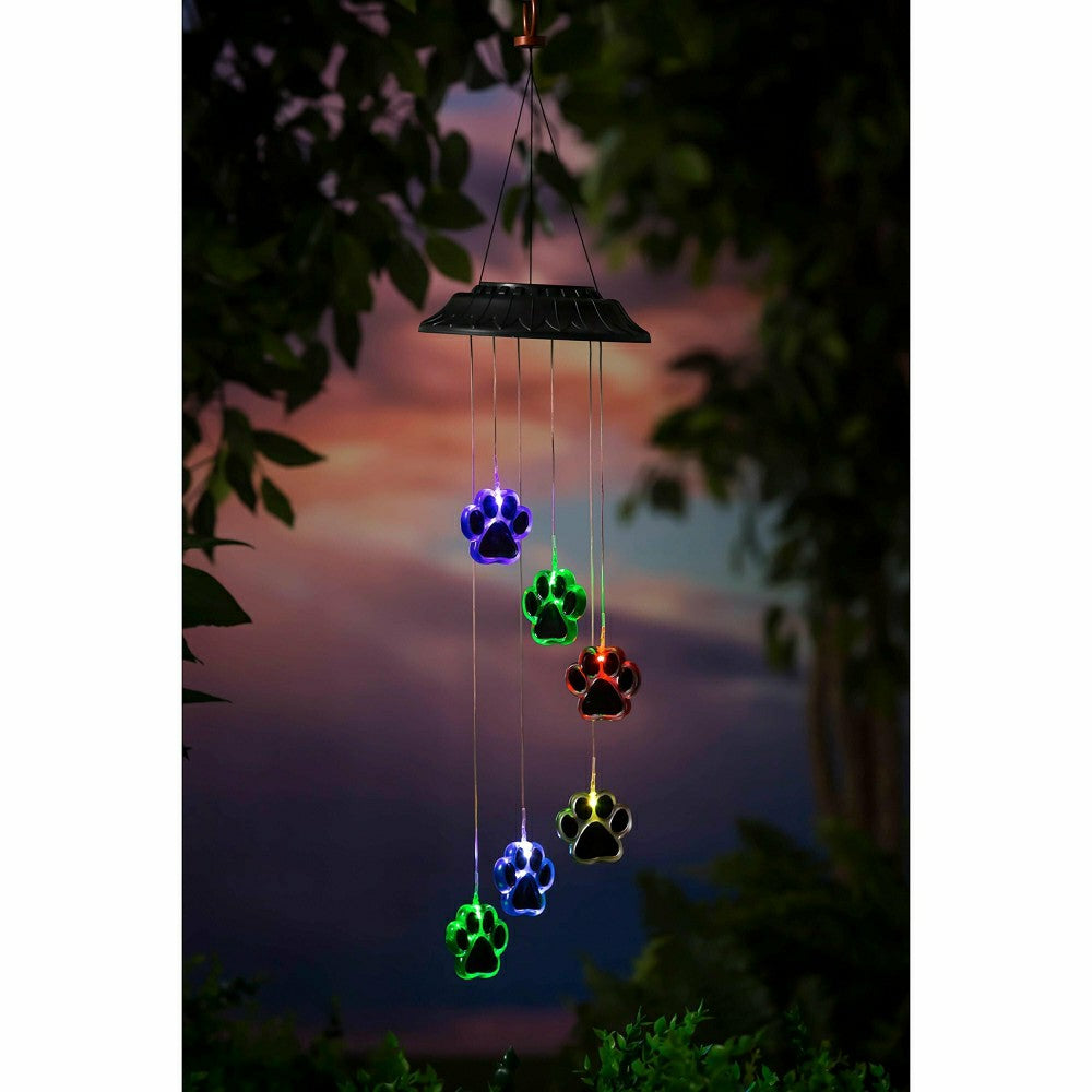 Plow & Hearth Pet Memorial Mobile, Color Changing Solar Mobile, Paw Print