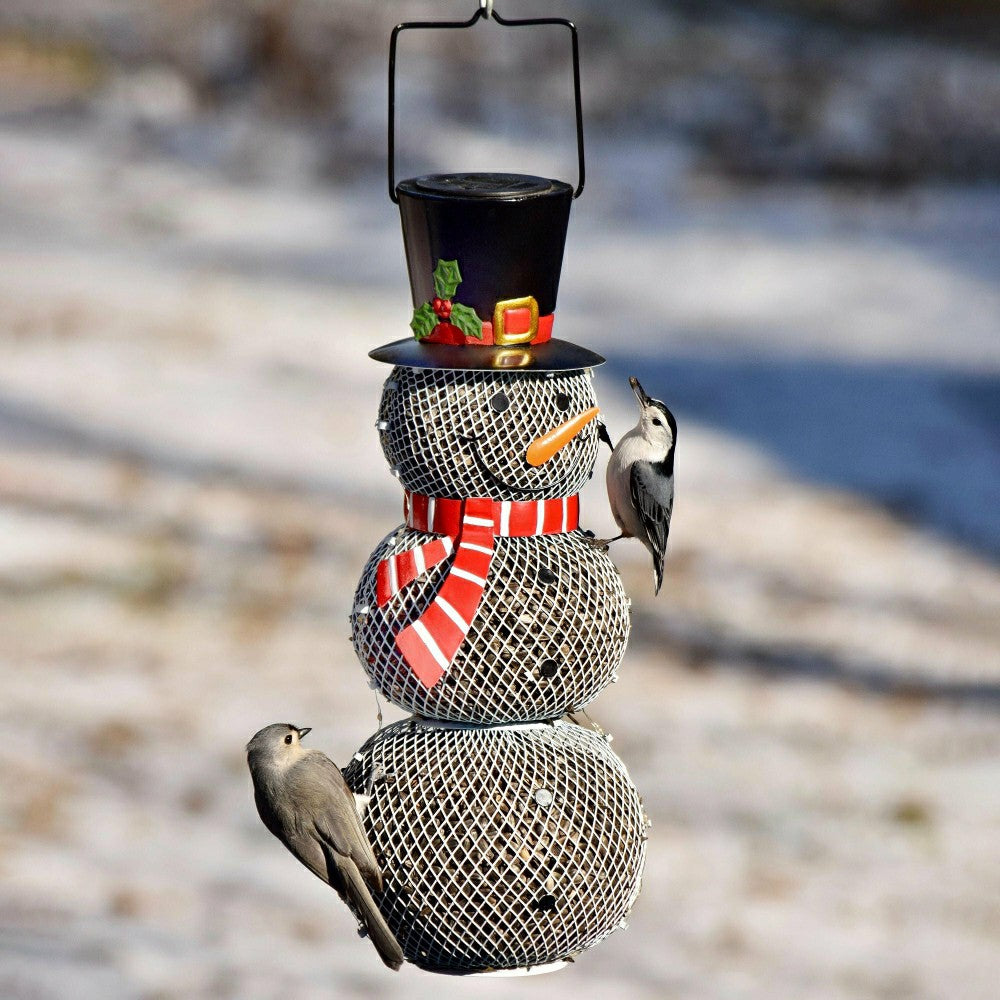 Plow & Hearth Solar Snowman Metal Mesh Bird Feeder