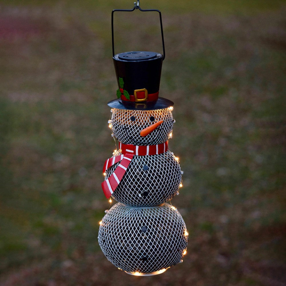 Plow & Hearth Solar Snowman Metal Mesh Bird Feeder