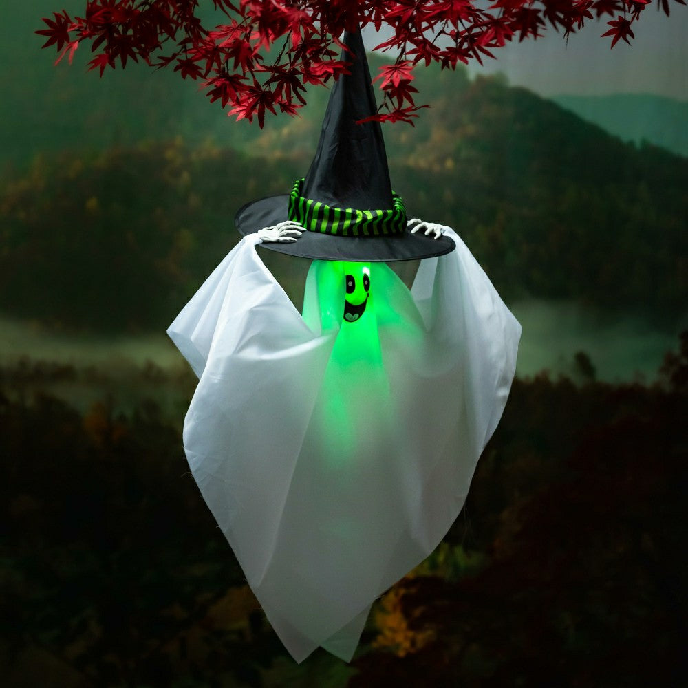 Plow & Hearth Animated Witch Hat Ghost with Color-Changing LED Lights and Sound Hang