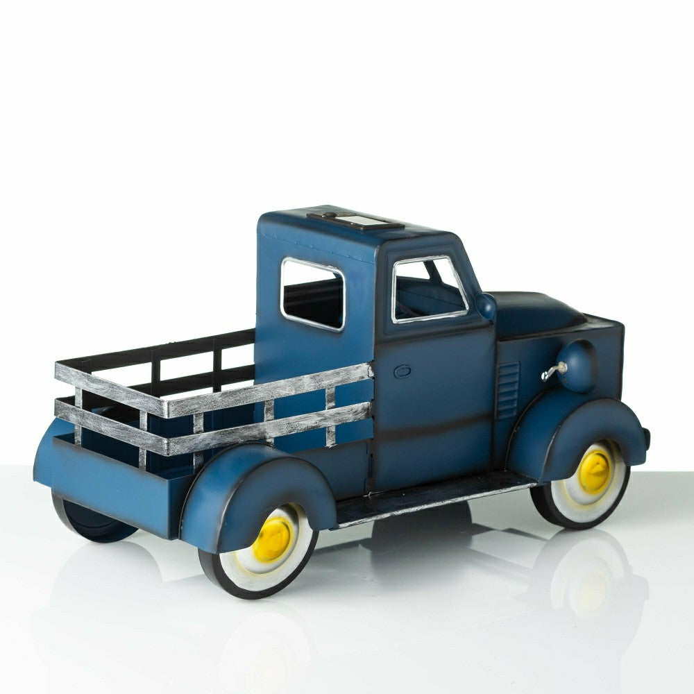 Plow & Hearth Blue Vintage Style Pickup Truck Garden Accent With Solar Headlights