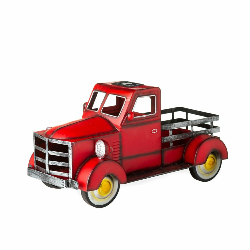 Plow & Hearth Red Vintage Style Pickup Truck Garden Accent With Solar Headlights