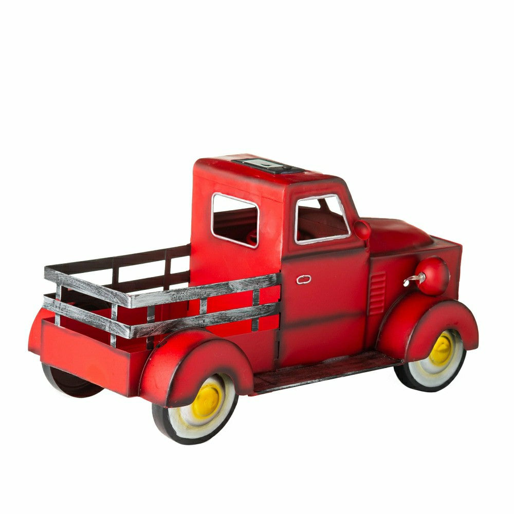Plow & Hearth Red Vintage Style Pickup Truck Garden Accent With Solar Headlights
