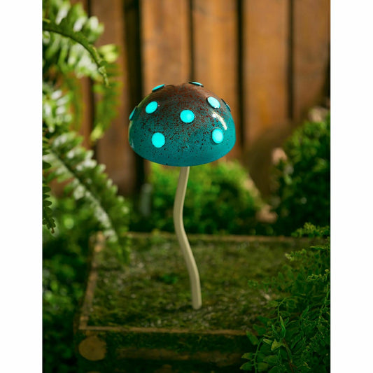 Plow & Hearth 12.5"H Glow in the Dark Mushroom Plant Pick, Blue