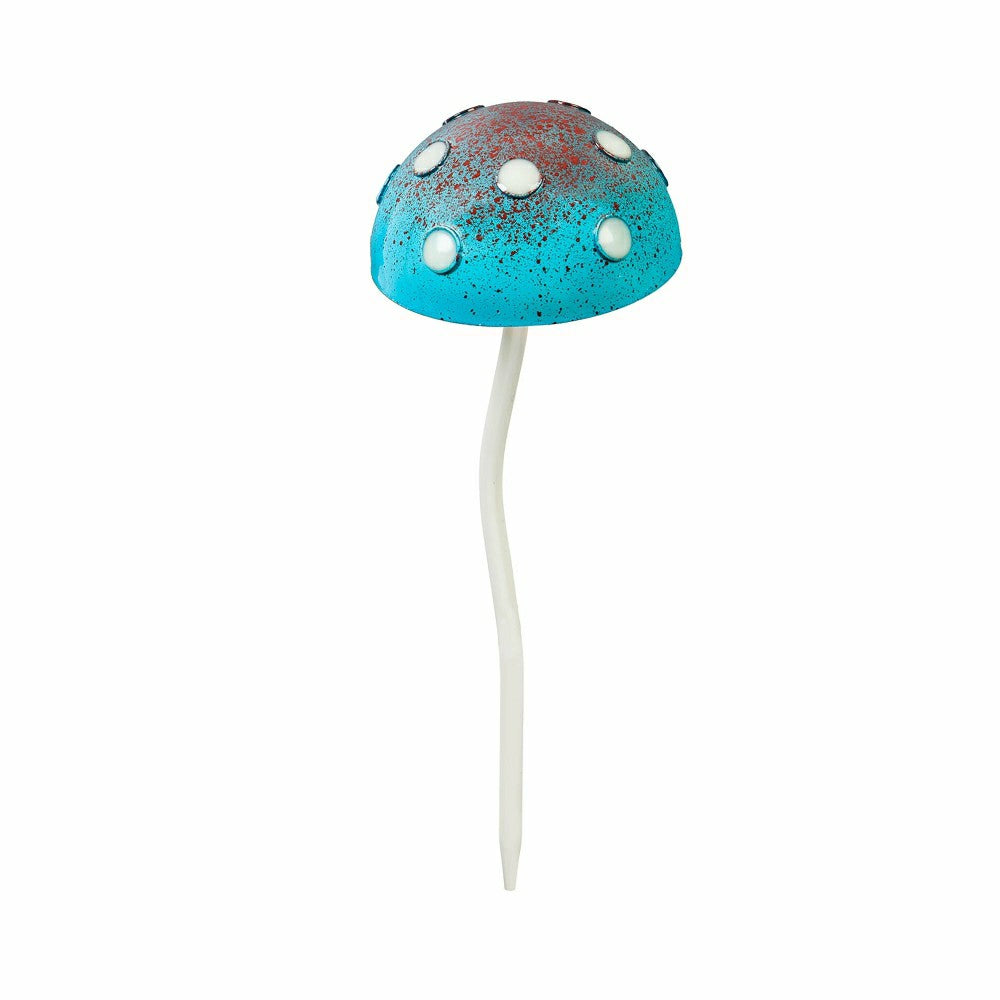 Plow & Hearth 12.5"H Glow in the Dark Mushroom Plant Pick, Blue