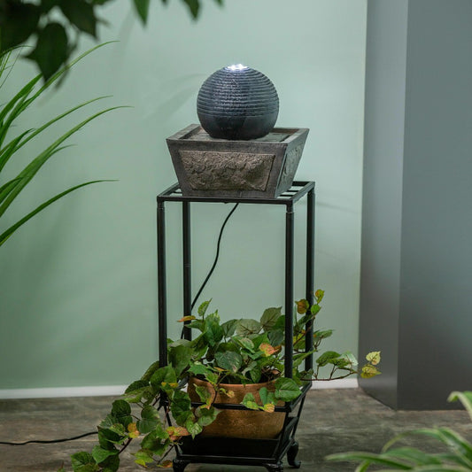 Plow & Hearth Ridged Globe Fountain with Planter Shelf