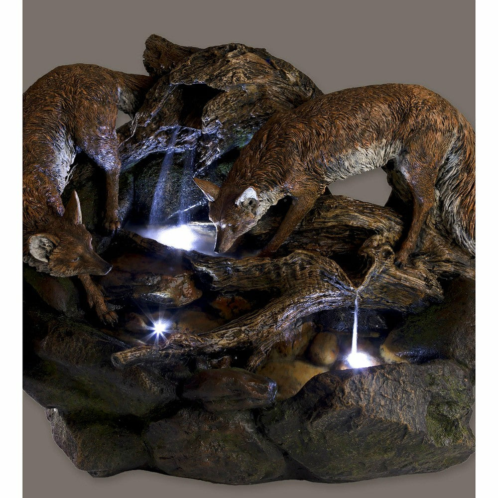 Plow & Hearth Lighted Foxes Fountain