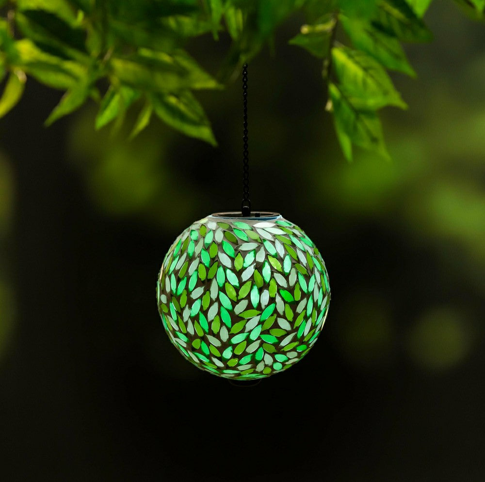 Plow & Hearth Green Leaves Solar Hanging Mosaic Gazing Ball
