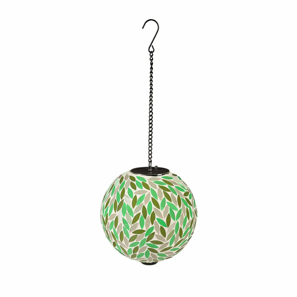 Plow & Hearth Green Leaves Solar Hanging Mosaic Gazing Ball