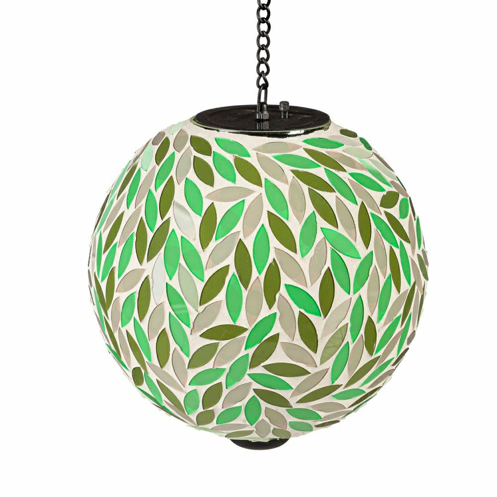 Plow & Hearth Green Leaves Solar Hanging Mosaic Gazing Ball