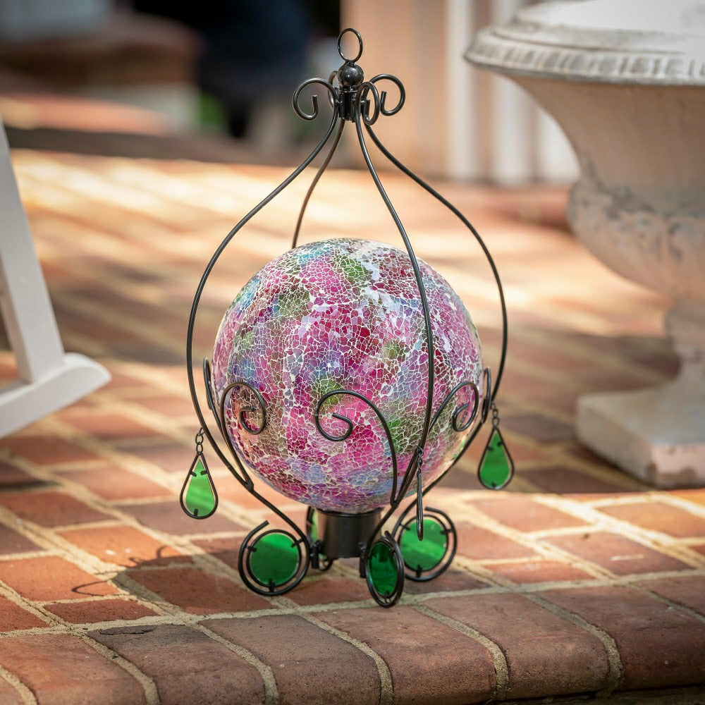 Plow & Hearth Metal Gazing Ball Hanging Holder with Blue Glass Tear Drops
