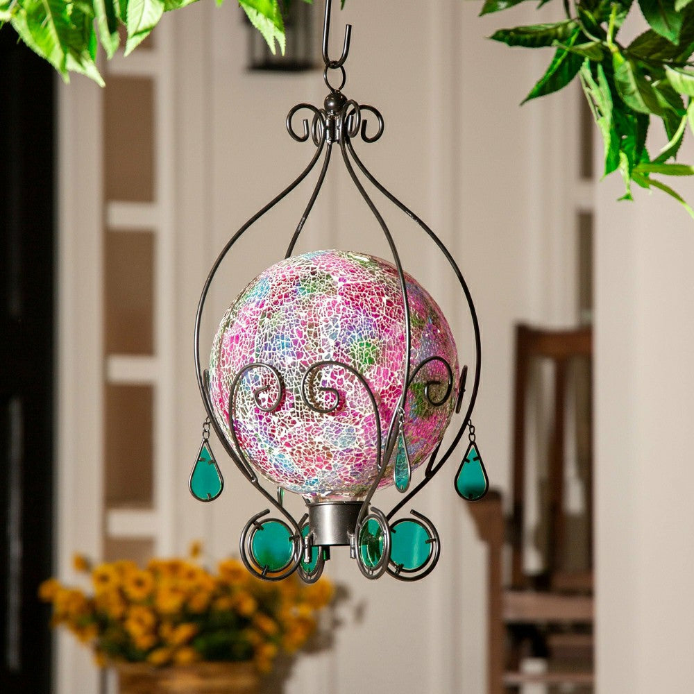 Plow & Hearth Metal Gazing Ball Hanging Holder with Blue Glass Tear Drops